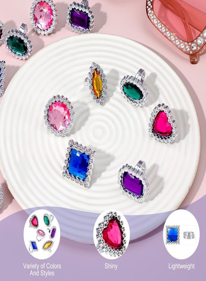Quilax 72 Pcs Colorful Plastic Rings, Adjustable Rings Princess Jewelry, Fake Ring for Costume Bridal Shower Dress Party Accessories - Image 3